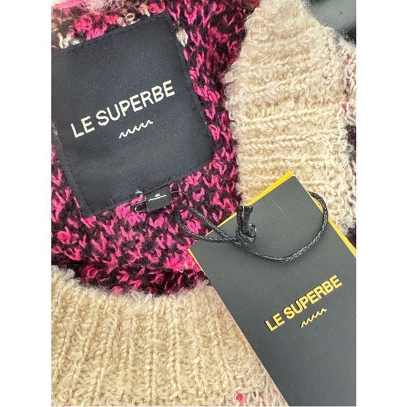 Le Superbe Bonfire Beach Palm Wool Sweater Pink Cream & Black Size Small NWT szS - Picture 7 of 9